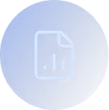 White document icon with bar chart on round blue background.