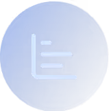 White horizontal bar chart icon on a blue circular background.