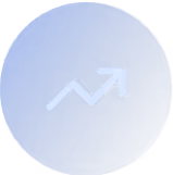 White upward trending arrow icon inside a blue circular button.