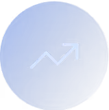 Blue circular button with a white upward trending arrow graph icon.