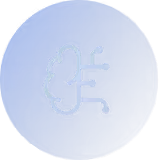 Blue circular icon with a white stylized brain connected to three lines representing circuit or neural network.