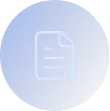 White document icon with lines on a blue circular background.