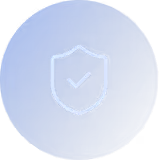 White shield with a checkmark inside on a blue circular background symbolizing security.