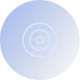 Blue circular icon with a white target symbol consisting of concentric circles and a dot in the center.