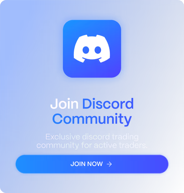 Discord logo above text inviting to join an exclusive trading community for active traders with a blue join now button.