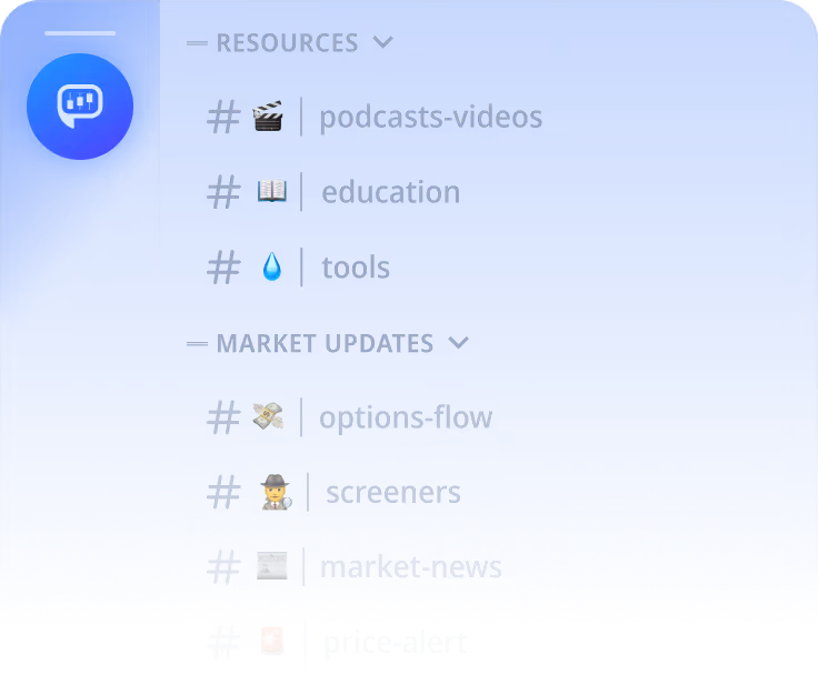 Sidebar menu displaying categories under Resources with podcasts-videos, education, tools, and Market Updates with options-flow, screeners, and market-news.