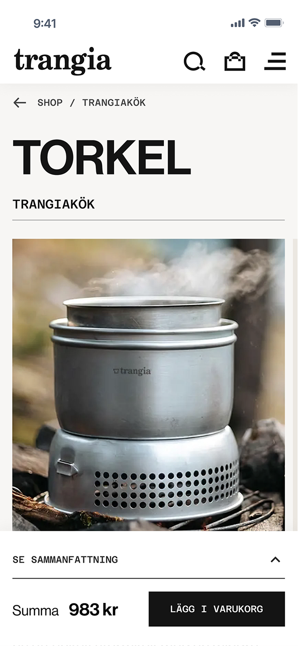 Images of Trangia website on mobile version