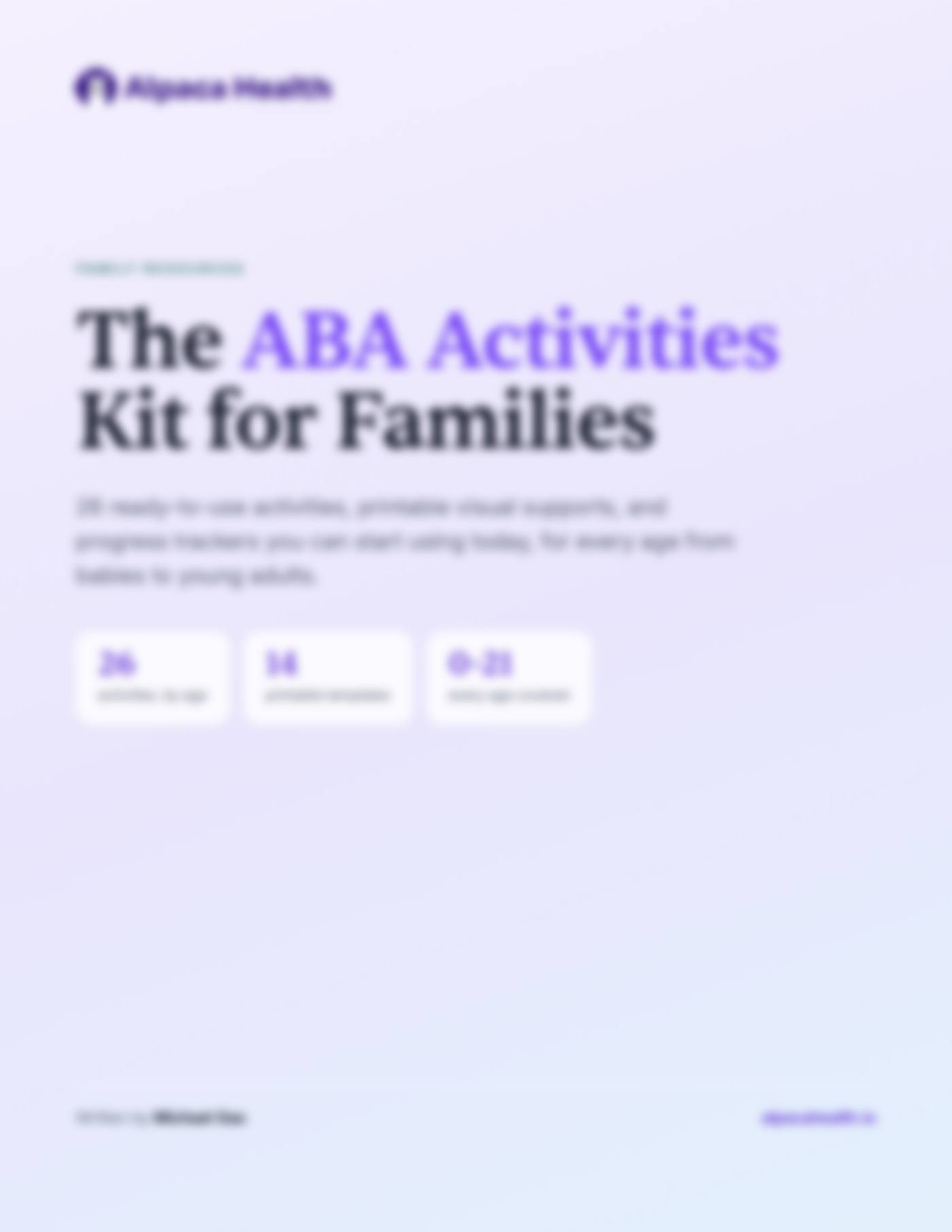 Blurred preview of the ABA activities kit