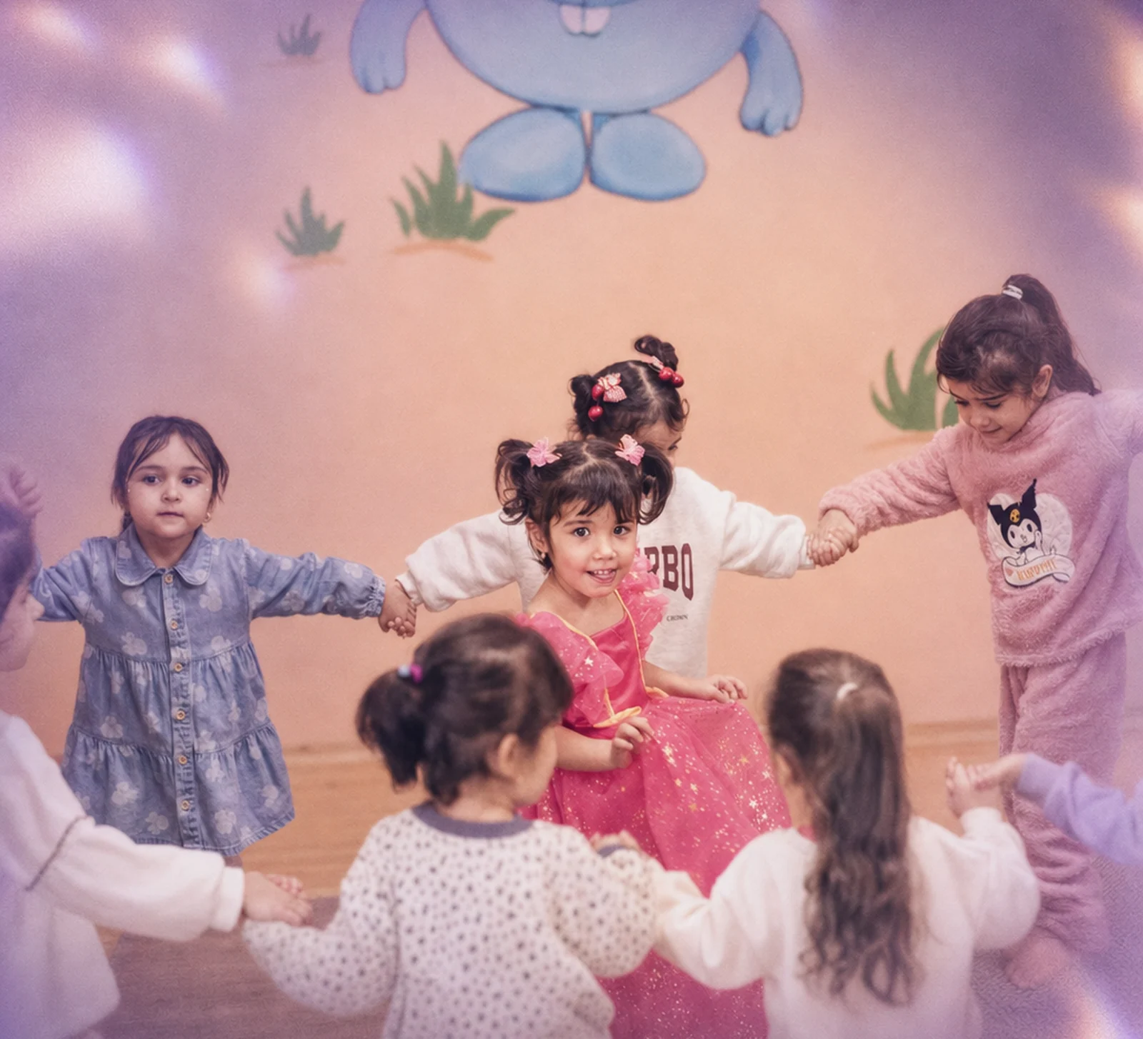 A parent and toddler waving during a video call at home