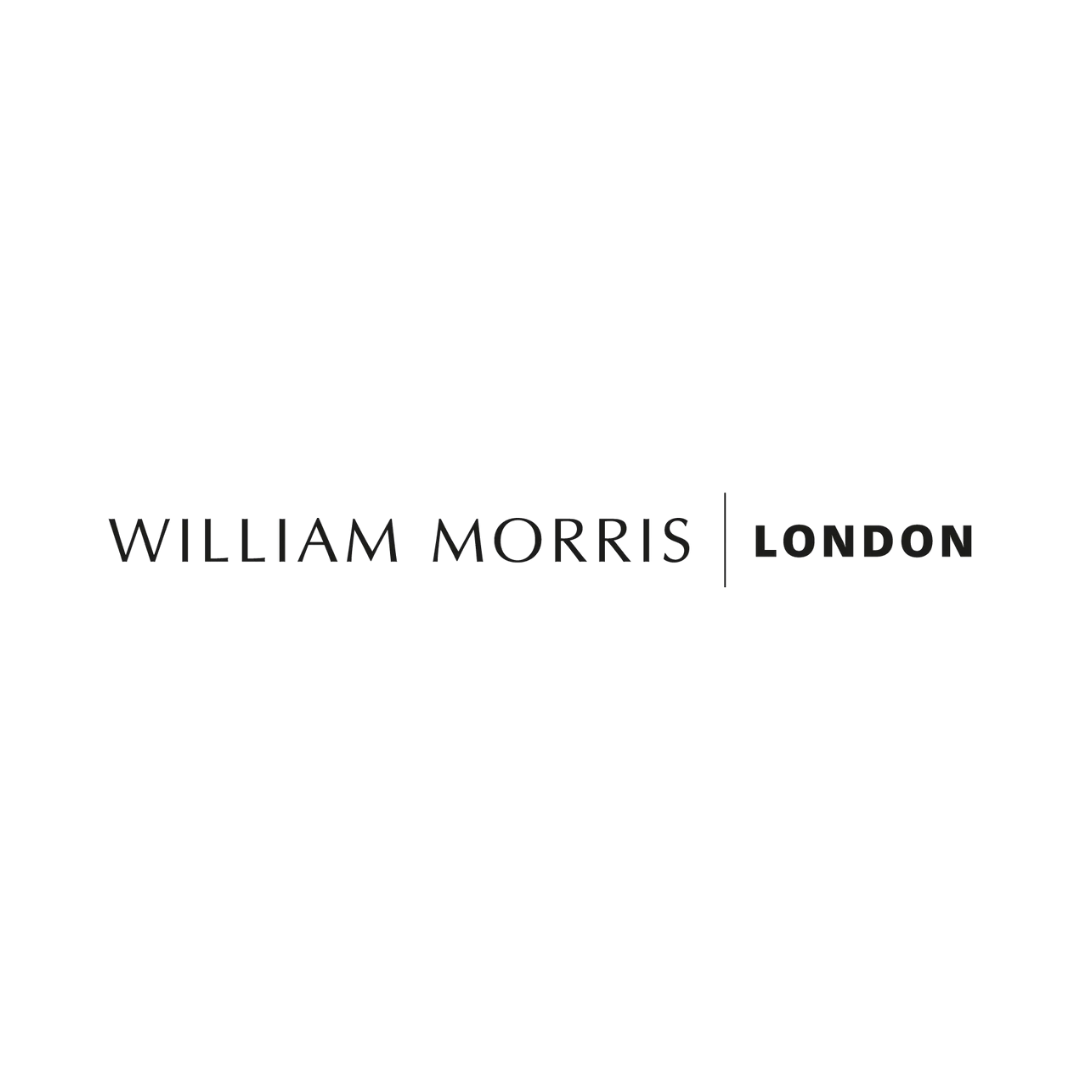 William Morris London logo with text and vertical line divider on white background