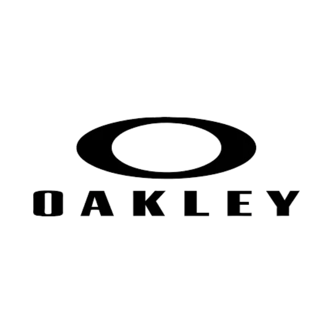 Oakley logo featuring an oval shape above the word "OAKLEY" in black