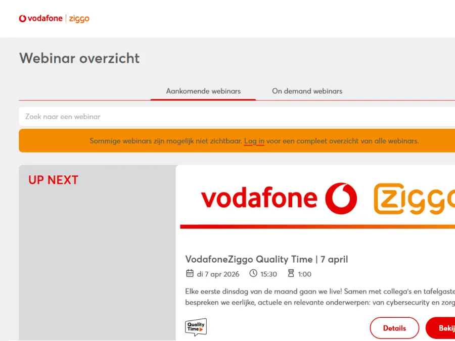 Aankomende webinars in de VodafoneZiggo-omgeving