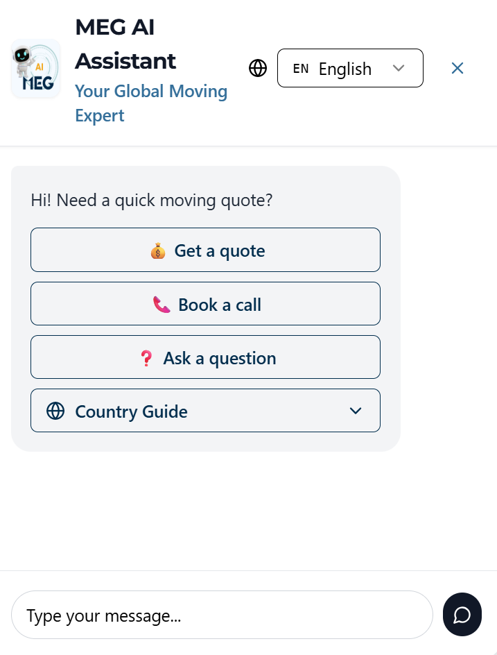 Screenshot of MEG Ai Chatbot for moving companies with instant quoting