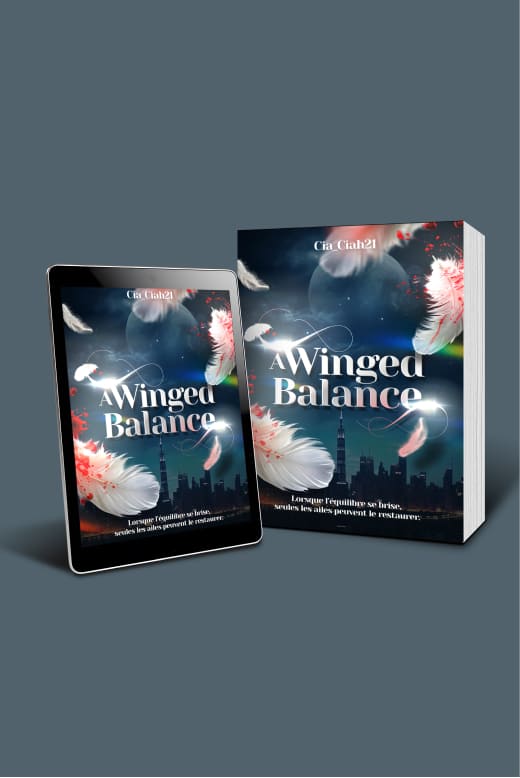 Mockup de la couverture Wattpad de Winged Balance de Cia
