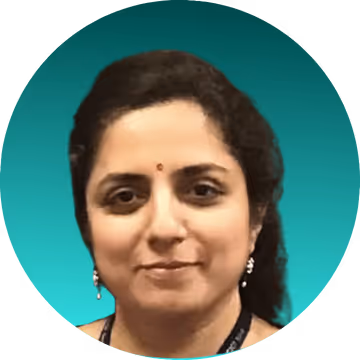 Portrait of a woman on a teal background for GovEVA content use