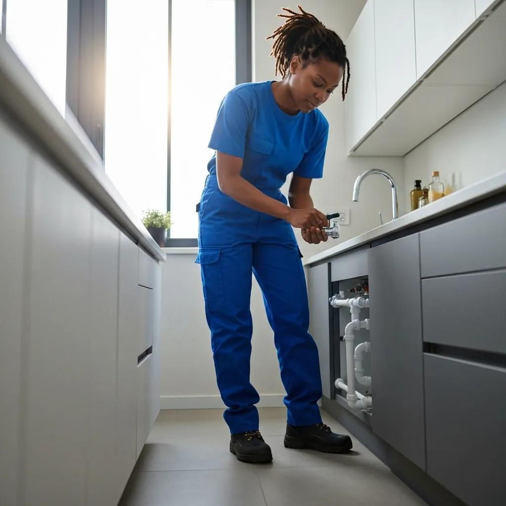 Skilled plumber expertly repairing a residential sink, demonstrating top-tier plumbing skills and service quality