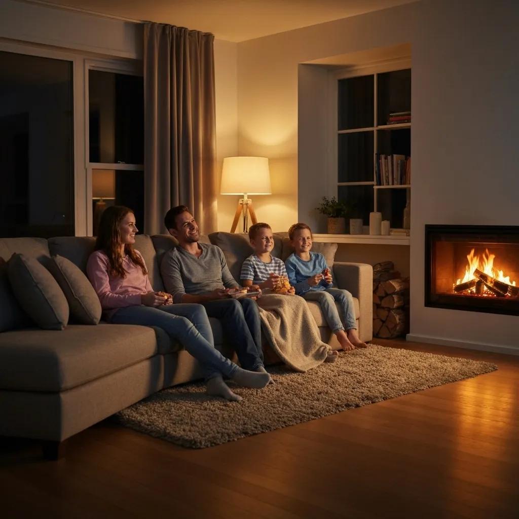 A happy family enjoying their home, with subtle hints of modern PEX plumbing systems in the background