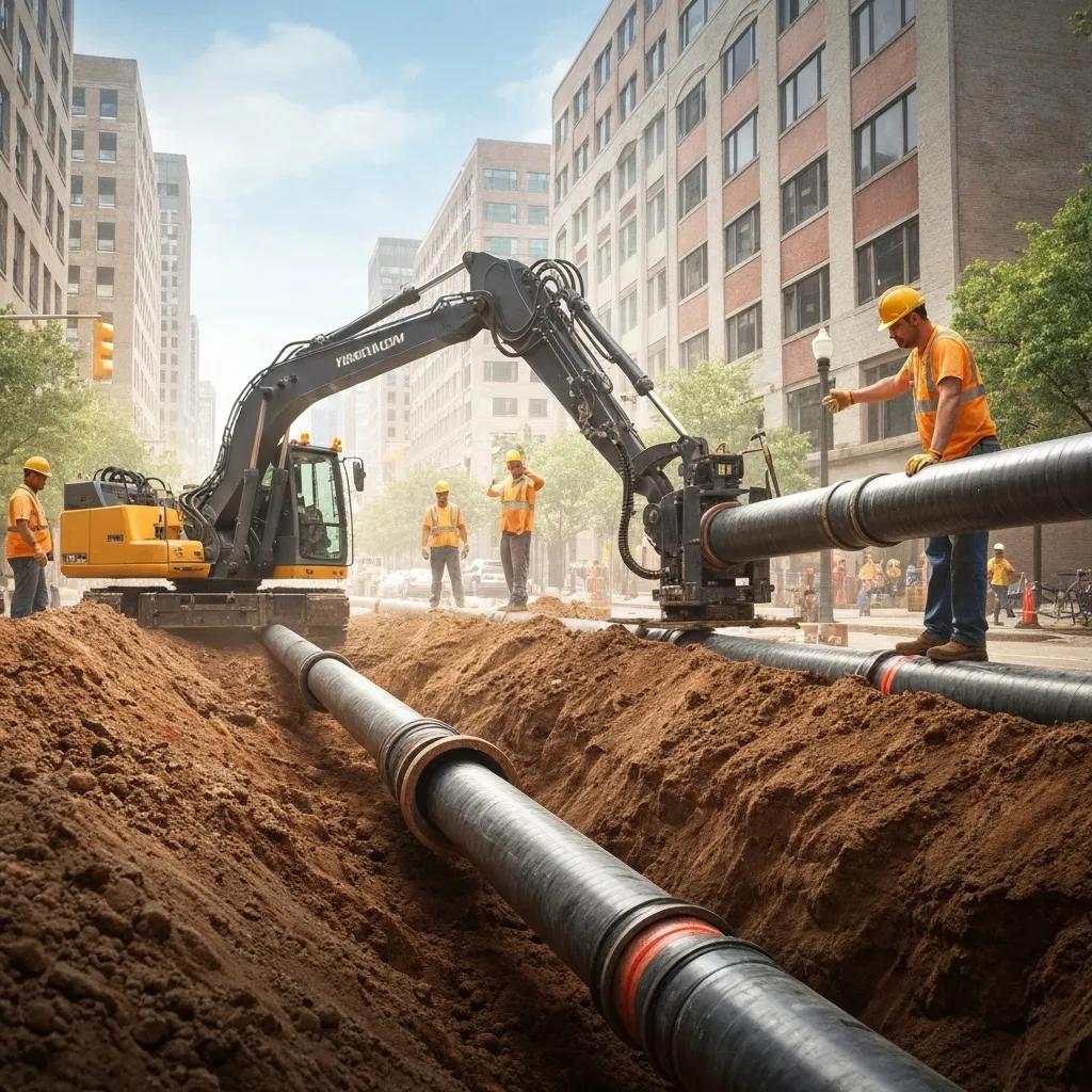 Trenchless water main repair in progress, demonstrating minimal surface disturbance and high efficiency