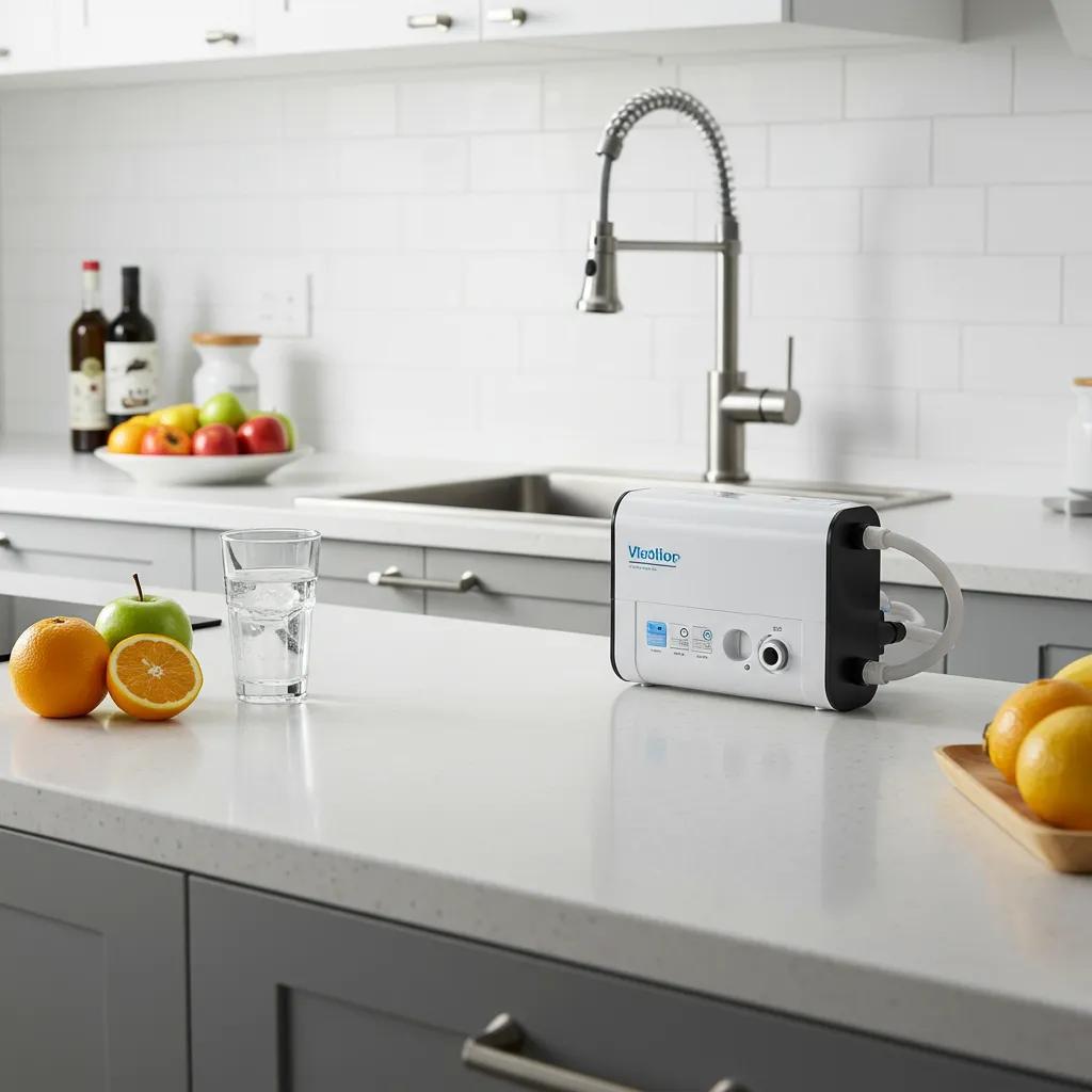 Modern kitchen with a water filtration system highlighting safe drinking water solutions