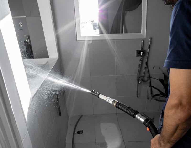 a plumber hydro jetting a drain