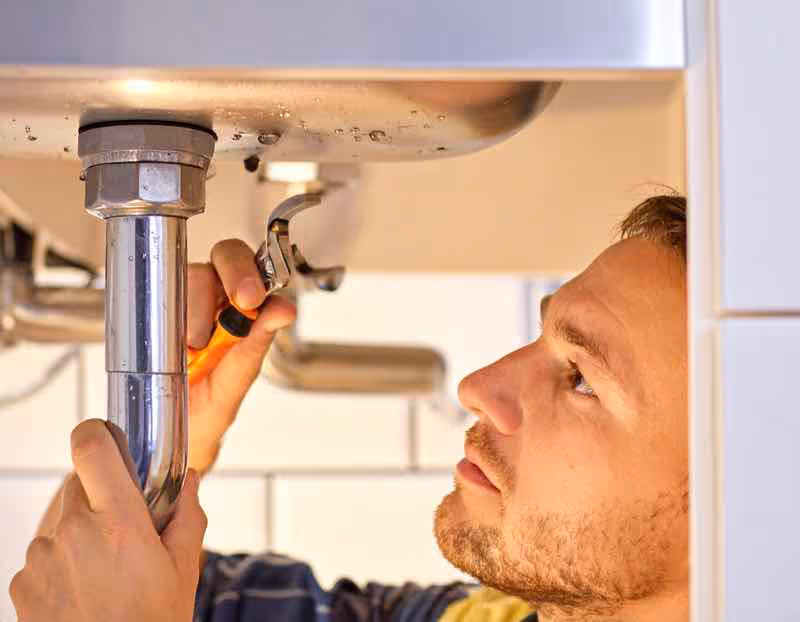 Licensed plumber using pipe wrench to replace corroded pipe section