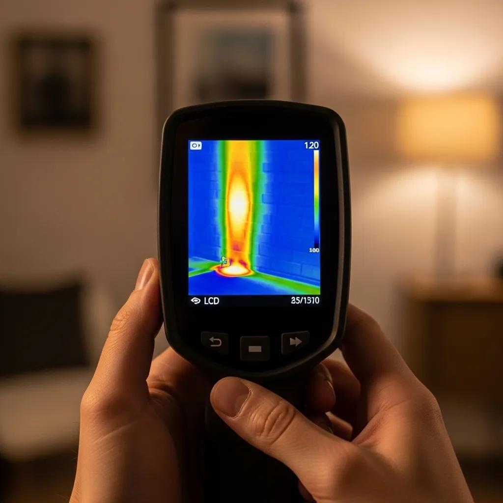 Thermal imaging camera close-up used to locate leaks in a home
