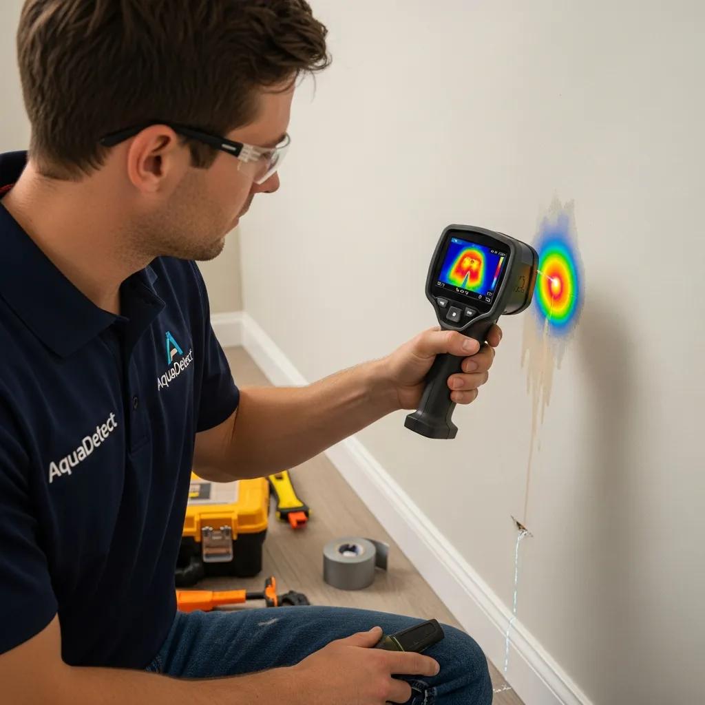 Technician locating a slab leak under a concrete foundation in a Florida home