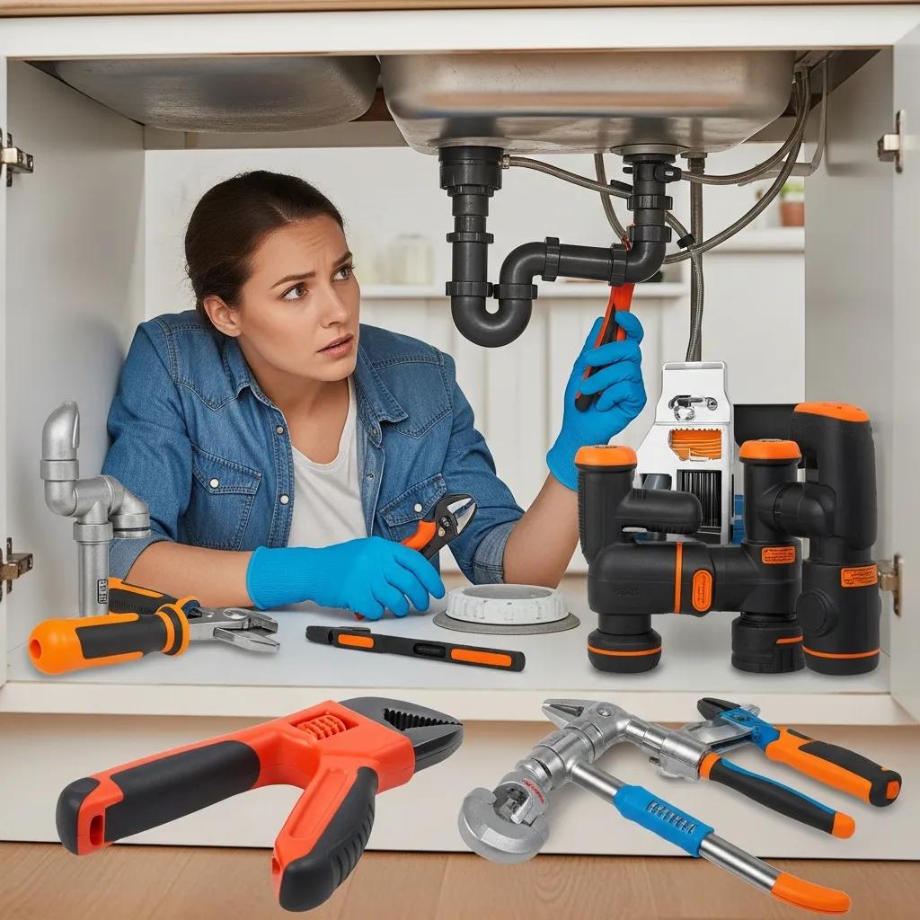 Homeowner inspecting plumbing under a sink, highlighting plumbing issues and insurance coverage