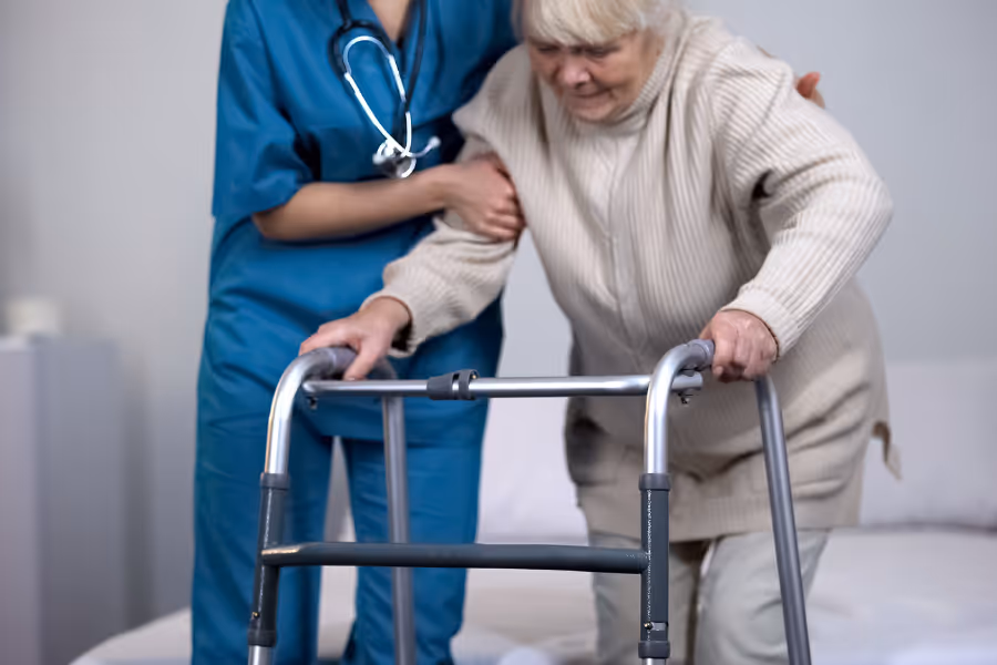 woman walking assisted with nurse