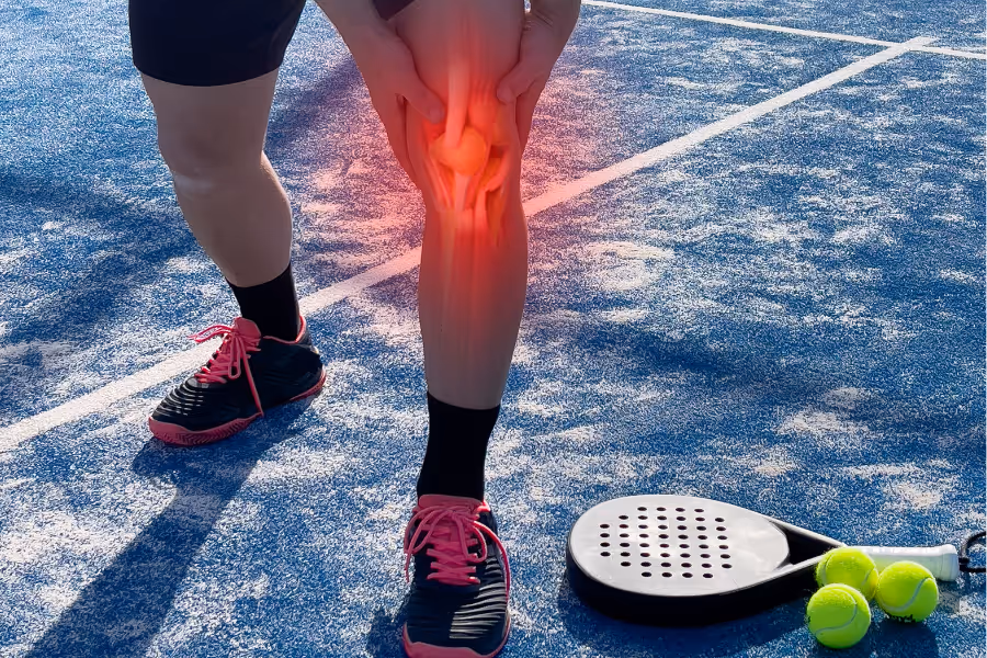 Man holding his knee after ACL injury from pickleball
