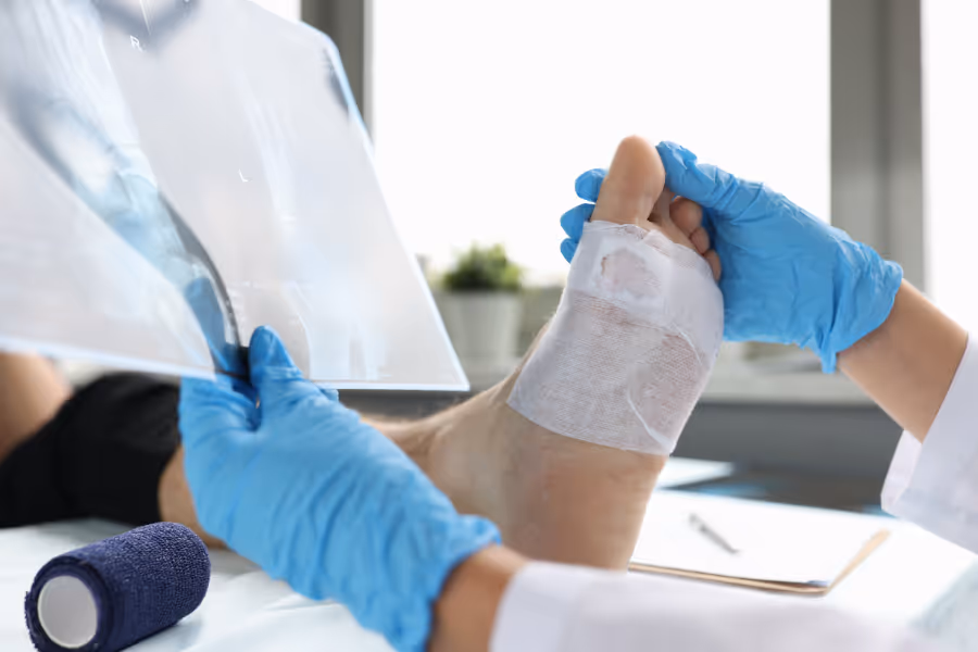 surgeon examining foot after foot arthroscopy 