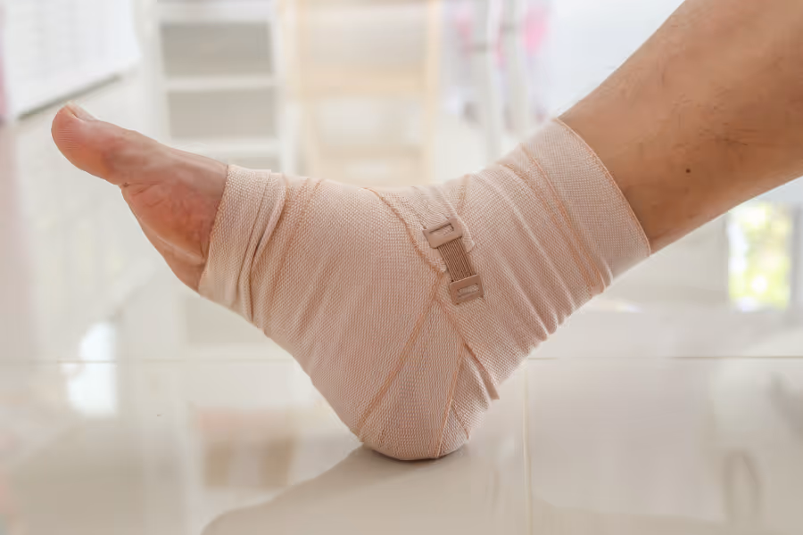 ankle in a temporary bandage