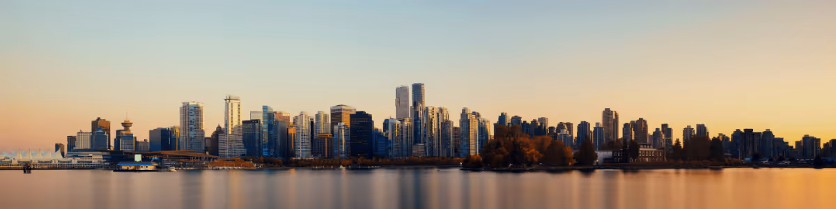 Vancouver, BC downtown landscape shot at sunset