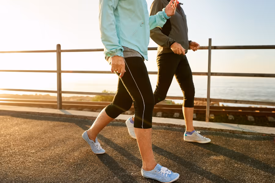 Two older women walking on the seawall