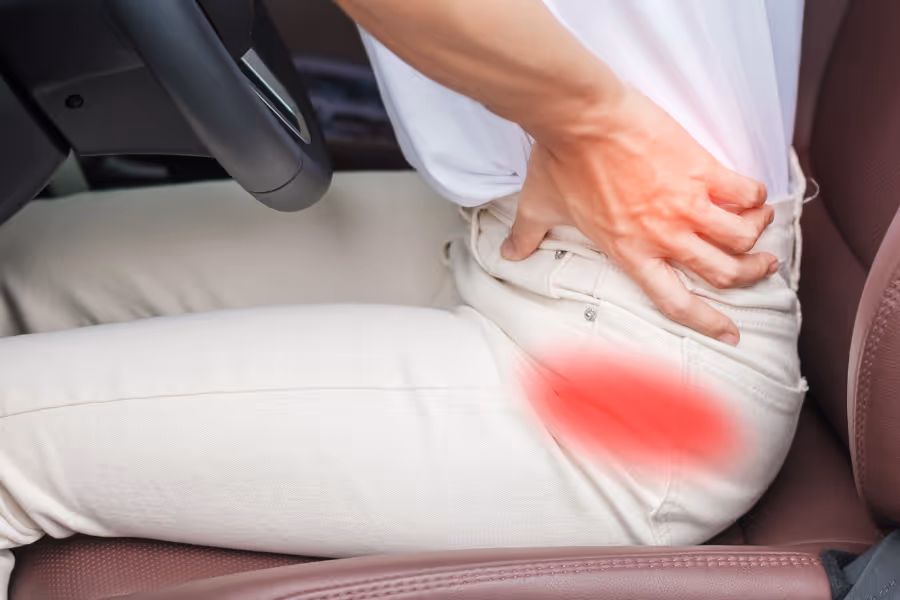 Visualization of piriformis pain, flaring up while sitting in the car