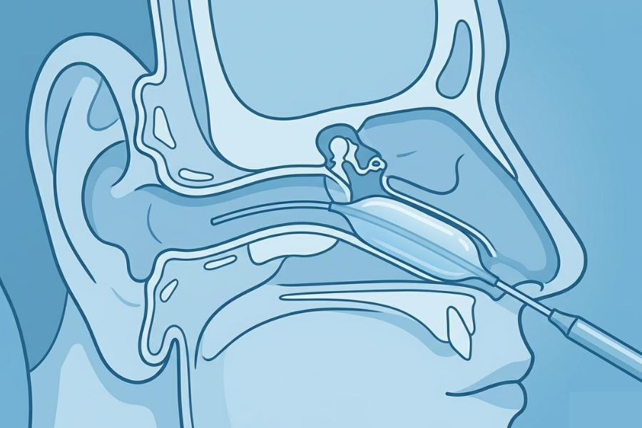 Schéma de dilatation du ballonnet de la trompe d’Eustache