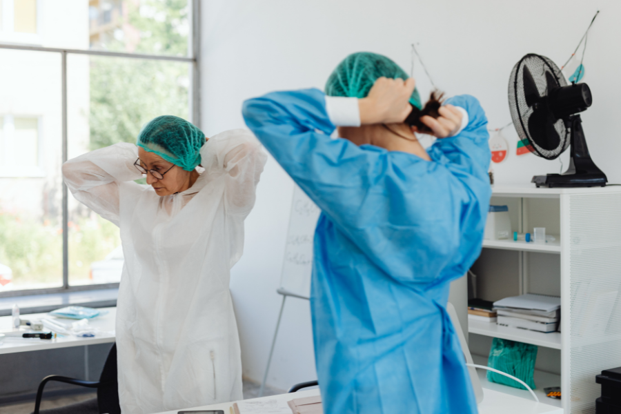 Colorectal surgical team prepping for surgery