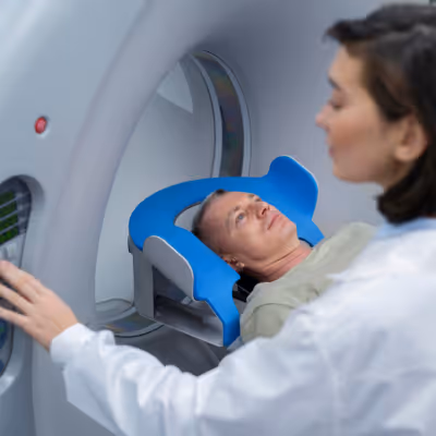 Priority MRI machine with female tech and male patient