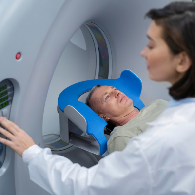 Priority MRI machine with female tech and male patient