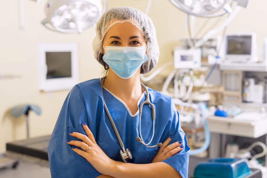 Cosmetic surgeon's nurse in OR