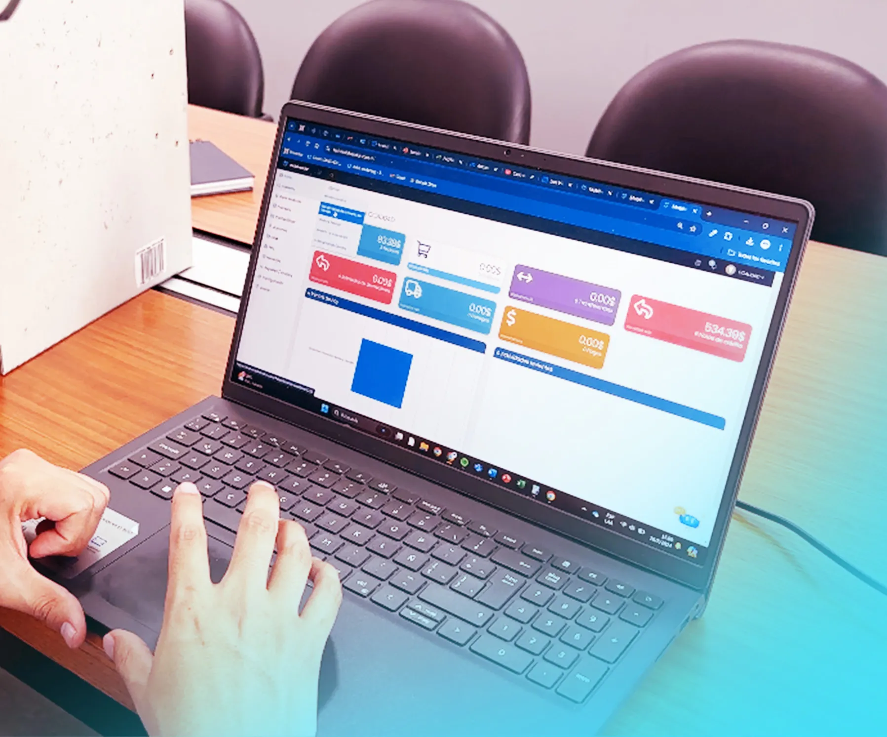 Laptop con interfaz de Mobilvendor abierta en primer plano 