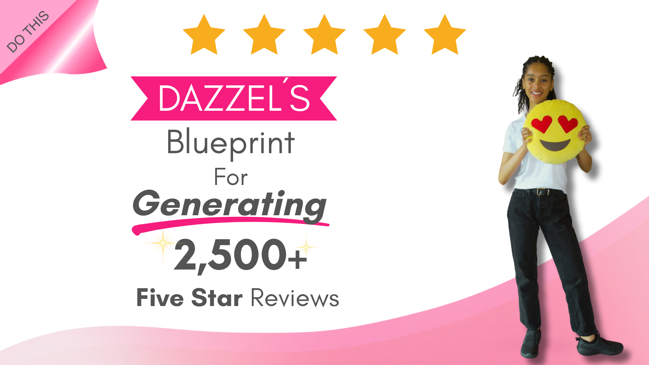 Marketing blueprint titled “DAZZEL’S Blueprint For Generating 2,500+ Five Star Reviews,” showcasing proven strategies for cleaning businesses to boost online reputation and customer trust.