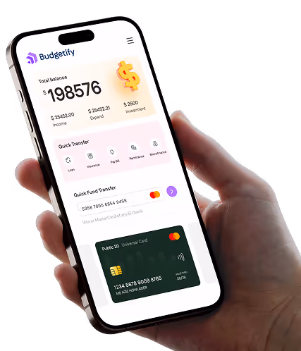 A hand holding a smartphone with our application open on the screen.