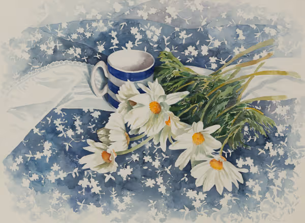 Daisies with Striped Mug