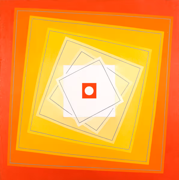 Louise Zimmerman Stahl: Revolving Square-Orange to Yellow (1980s) Acrylic on canvas