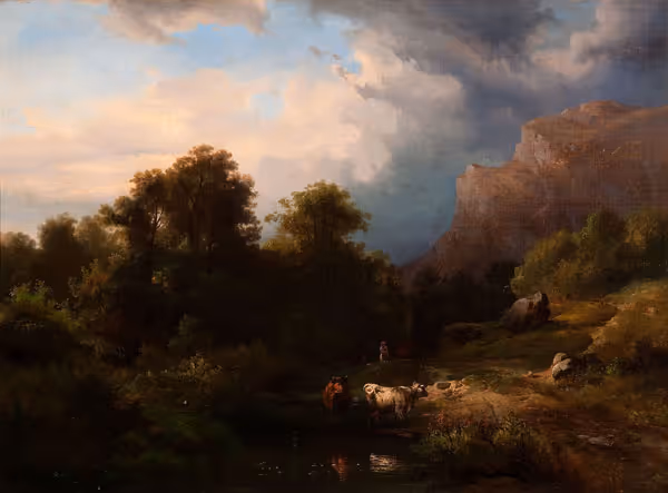 Paul Weber: Landscape with Two Cows (Undated) Oil on canvas