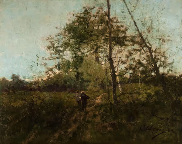 H. Delagas: Landscape with Figures (Undated) Oil on canvas