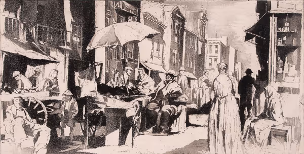 Earl Horter: Street Market (Undated) Aquatint