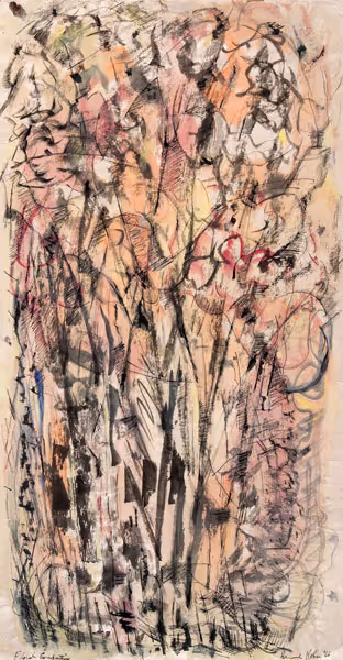 Bernard A. Kohn: Floral Composition (1966) wood engraving with gouache and watercolor