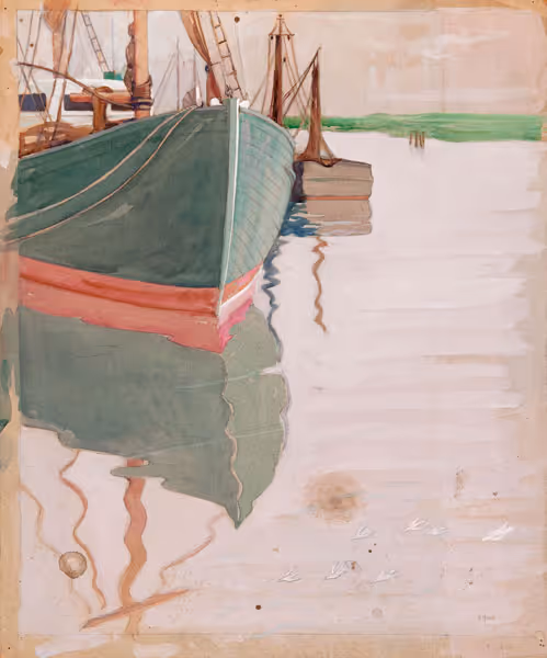 Mildred Bunting Miller: Green Boat (Undated) Opaque watercolor